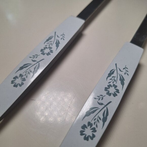 Blue Cornflower Utensils Stainless Steel Metal 1970s Serving Spoon Fork Pair - Picture 2 of 8